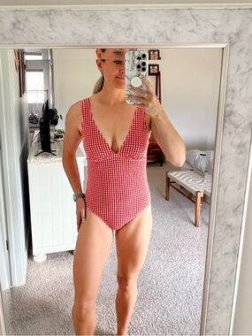 Red Gingham One Piece Swimsuit | Women’s Retro Checkered Bathing Suit